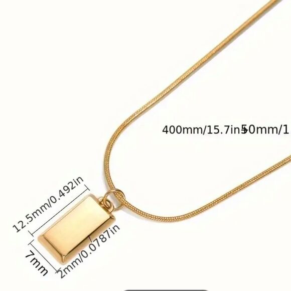18k Gold Plated Rectangle box Pendant Necklace - Picture 4 of 5
